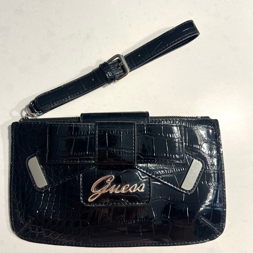 Guess Black Croc-Patterned Clutch